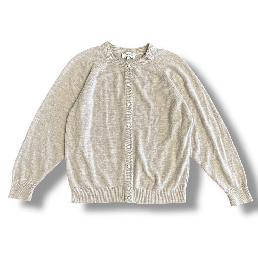 Vintage Lord & Taylor‎ Beige Pearl Button Cardigan Women’s Medium Classic Preppy